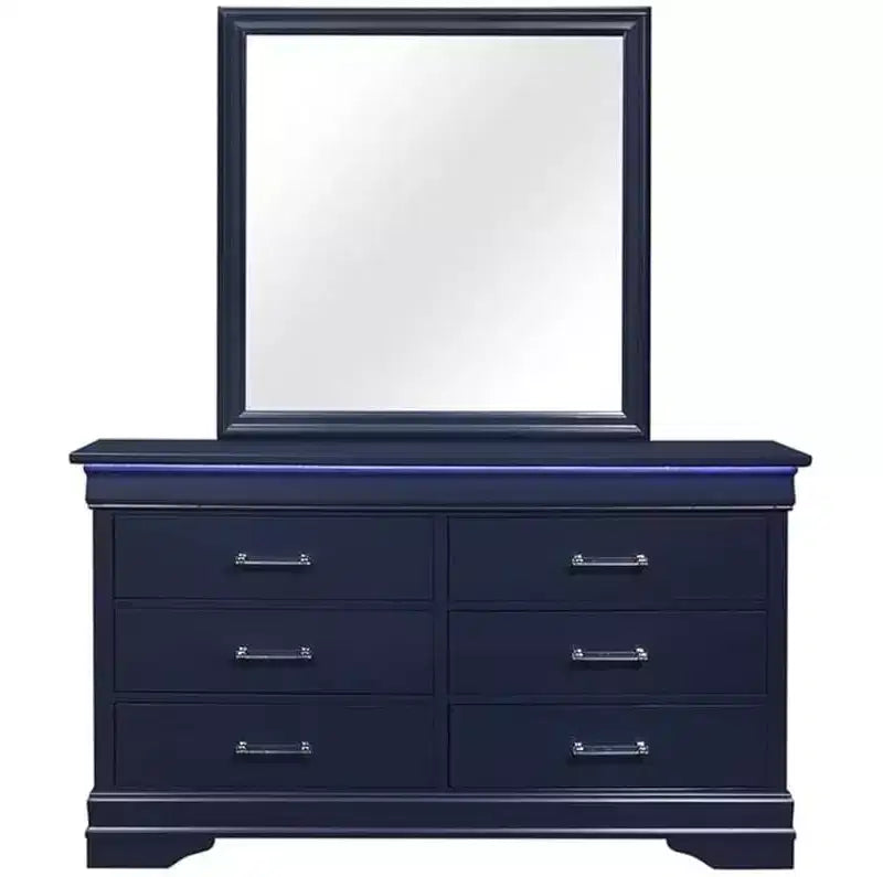 Miroir HomeStock encadré bleu au design traditionnel Louis Philippe – Grand miroir de chambre moderne