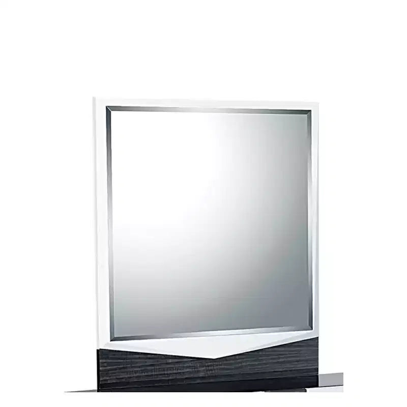 HomeStock Modern Hudson Mirror with High Gloss Finish and Dark Grey Zebrano Trim  Elegant Bedroom Accent