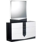 Miroir moderne Hudson de HomeStock avec finition laquée brillante et bordure Zebrano gris foncé - Accent élégant pour chambre à coucher