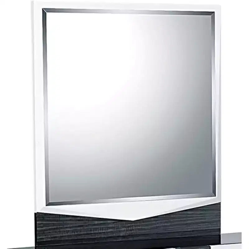 Miroir moderne Hudson de HomeStock avec finition laquée brillante et bordure Zebrano gris foncé - Accent élégant pour chambre à coucher