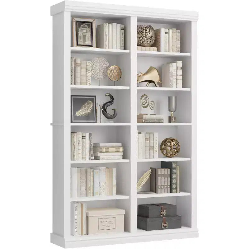 Étagère haute de 189 cm avec 2 rangées de rangement, étagère double largeur à 6 niveaux, bibliothèque autoportante spacieuse pour salon, bureau, bibliothèque