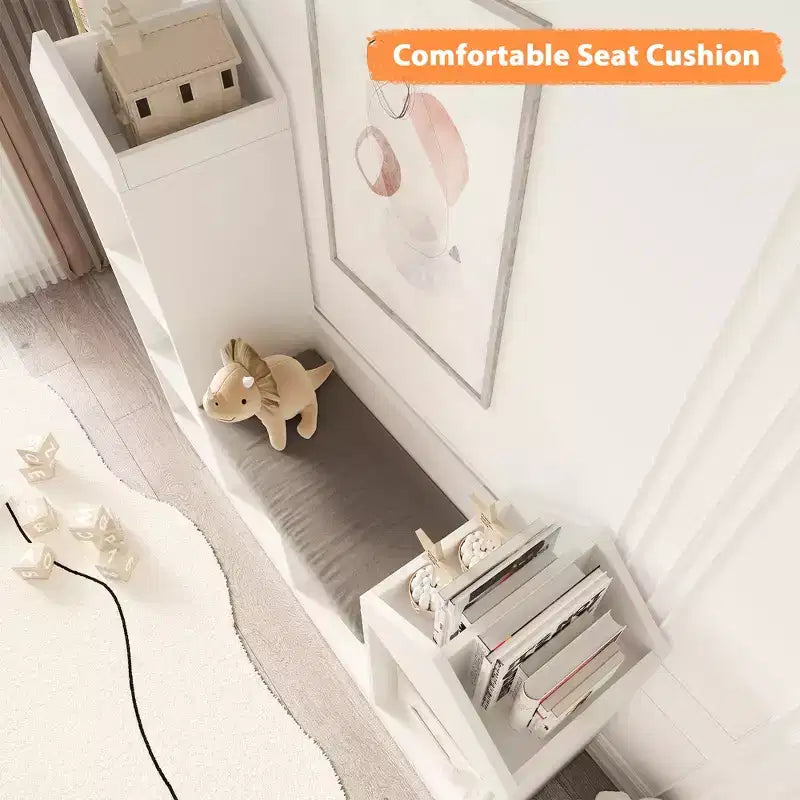 Étagère à livres pour enfants à 6 compartiments, meuble de rangement pour jouets avec coussin d'assise, étagère de rangement pour jouets grande taille, sur pied, pour chambre d'enfant, salon, bureau, blanc