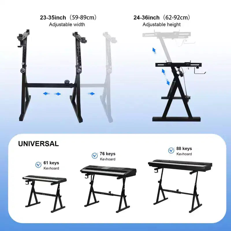 Support de Clavier Réglable en Z Noir, Support de Piano Pliant Robuste en C pour Pianos Électriques de 44 à 88 Touches (1 Unité)