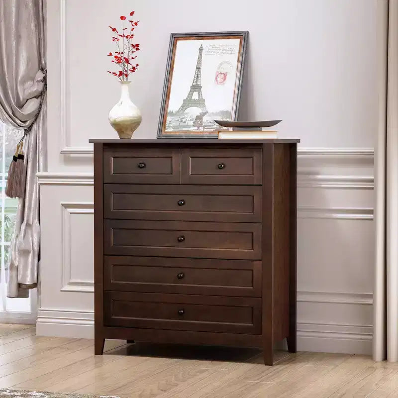 CuisinSmart 6 Drawer Dresser for Bedroom, Rustic Brown Dresser with 4 sturdy wood legs, Dark Brown Dresser for Living Room Hallway Enterway