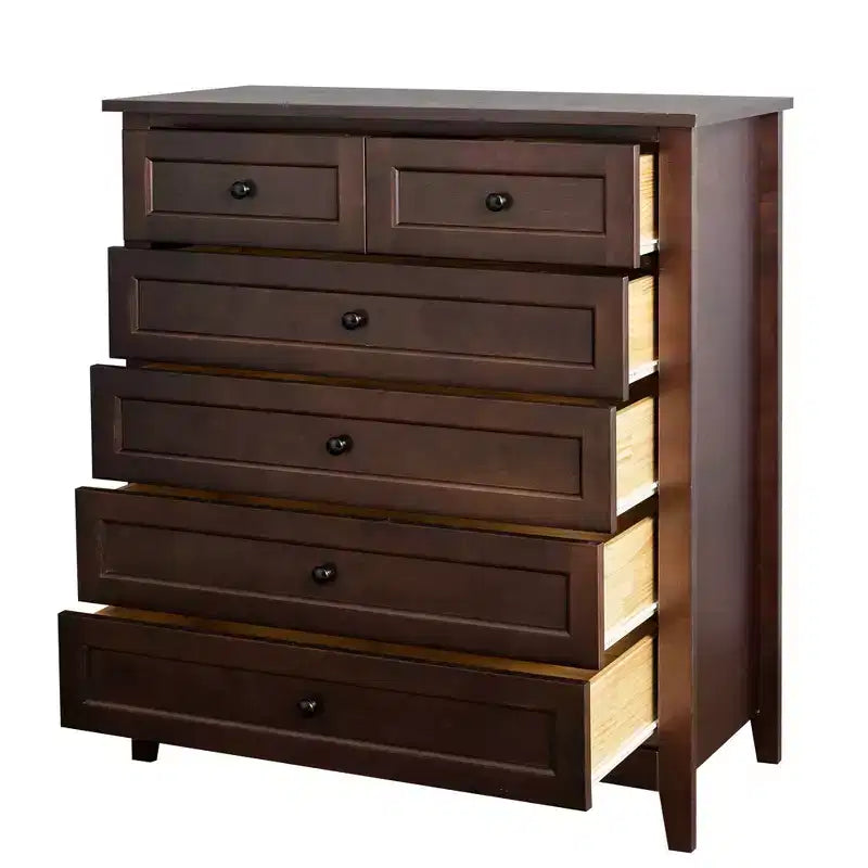 Commode de chambre CuisinSmart à 6 tiroirs, commode marron rustique avec 4 pieds en bois robustes, commode marron foncé pour salon, couloir, entrée