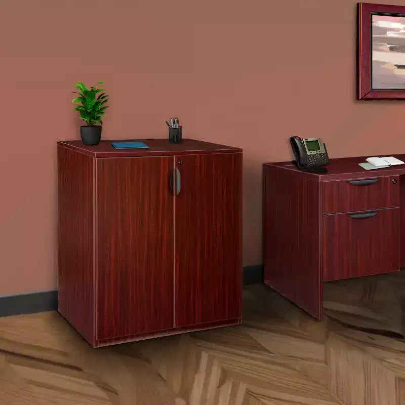 HomeStock 180 in H and 90 in.W Mahogany Wood Utility Storage Cabinets with 2 -Doors and 3 Shelves