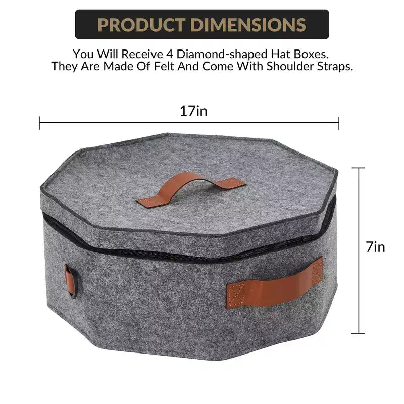 Lot de 4 boîtes de voyage pour chapeaux avec sangle, organisateur en carton rigide pour 3 à 5 casquettes, 43 x 18 cm