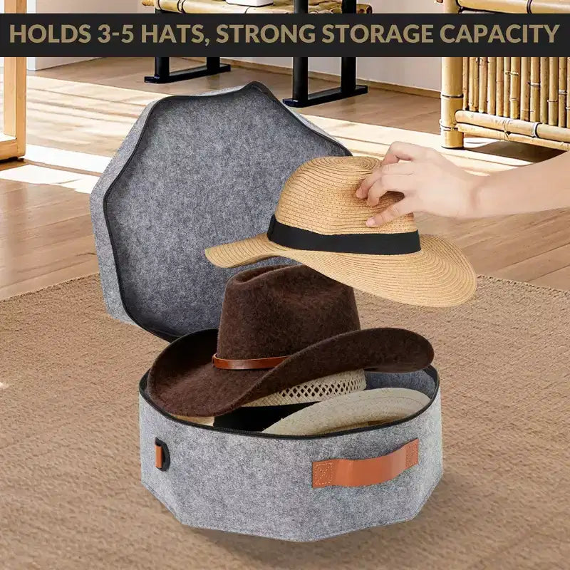 Lot de 4 boîtes de voyage pour chapeaux avec sangle, organisateur en carton rigide pour 3 à 5 casquettes, 43 x 18 cm