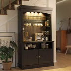 Meuble de bar à café haut COZONY 72 avec lumières LED, meuble de buffet de ferme avec rangement, casier à vin et support pour micro-ondes pour cuisine et salle à manger