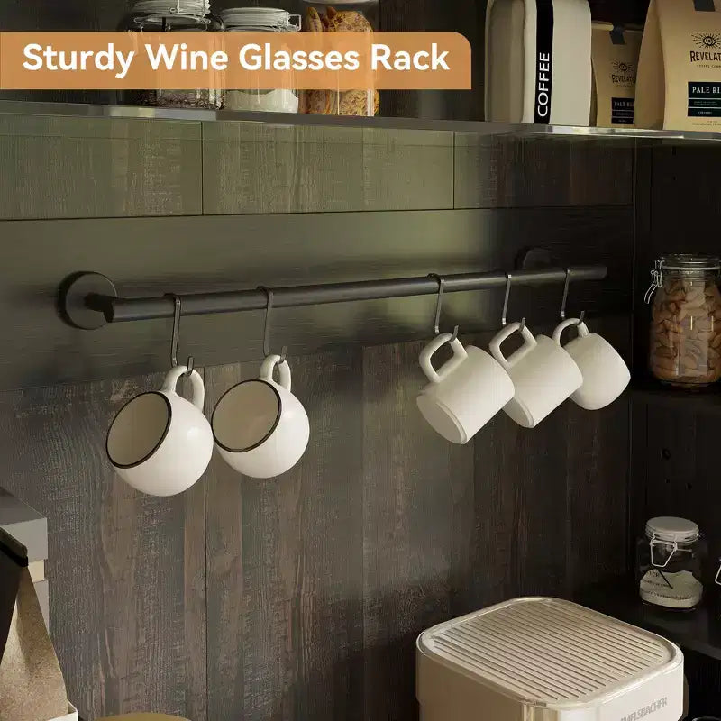 Meuble de bar à café haut COZONY 72 avec lumières LED, meuble de buffet de ferme avec rangement, casier à vin et support pour micro-ondes pour cuisine et salle à manger