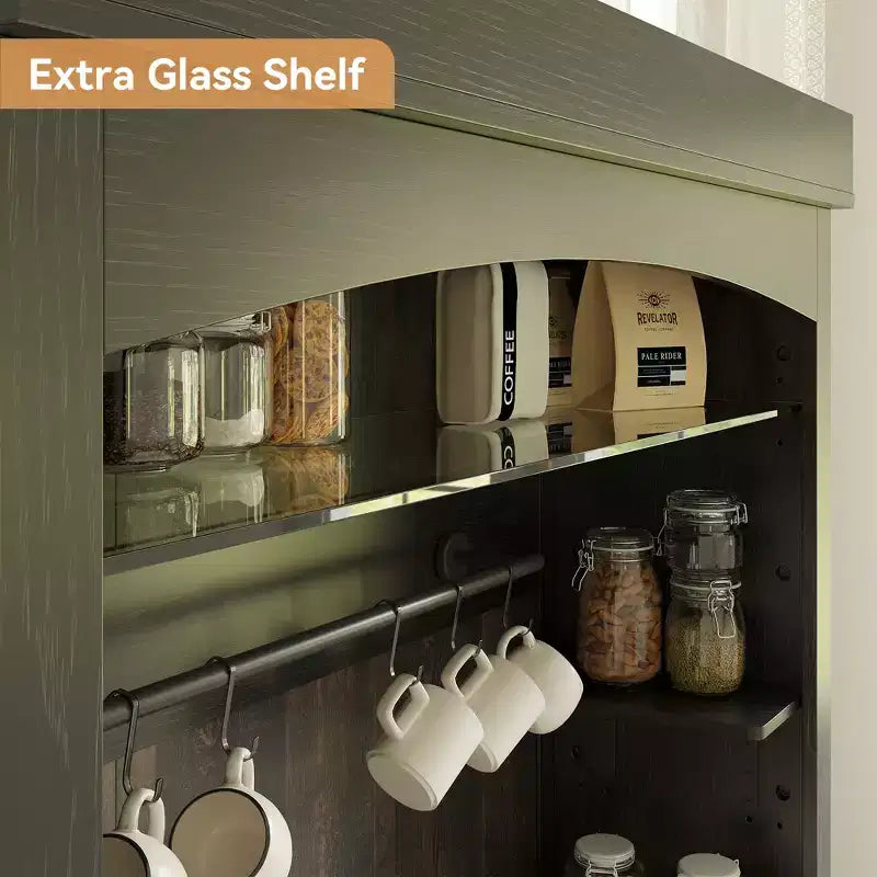 Meuble de bar à café haut COZONY 72 avec lumières LED, meuble de buffet de ferme avec rangement, casier à vin et support pour micro-ondes pour cuisine et salle à manger