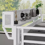 Lit mezzanine blanc double XL avec escalier, lit mezzanine double en métal avec étagères de rangement et armoire pour enfants et adolescents