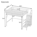 Lit mezzanine blanc double XL avec escalier, lit mezzanine double en métal avec étagères de rangement et armoire pour enfants et adolescents