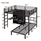Lit superposé en métal Full XL au-dessus de jumeau avec bureau pliant, placard avec LED, peu encombrant/silencieux, noir