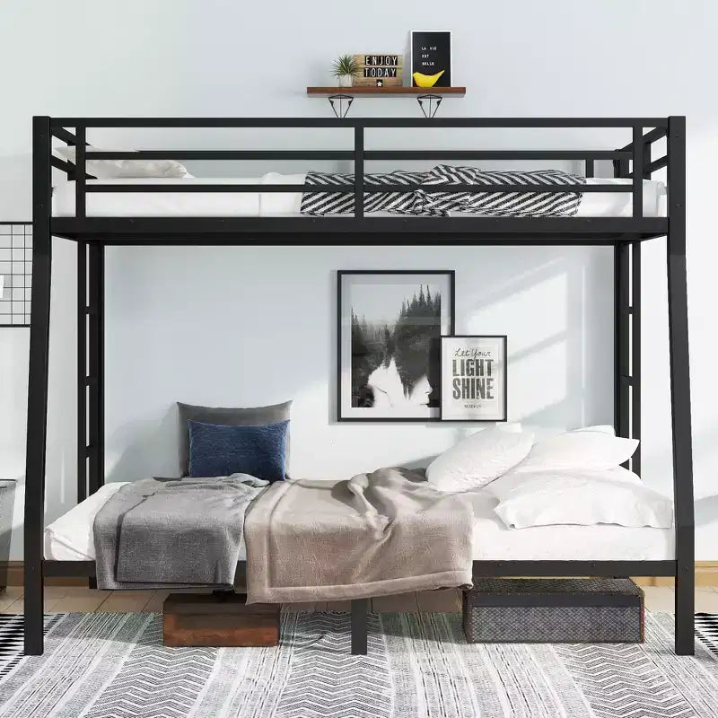 Lit superposé en métal Full XL sur Queen pour adolescents et adultes, gain de place/réduction du bruit/pas besoin de sommier tapissier