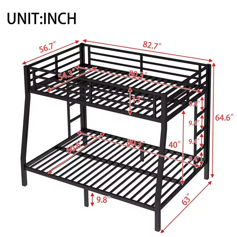 Lit superposé en métal Full XL sur Queen pour adolescents et adultes, gain de place/réduction du bruit/pas besoin de sommier tapissier