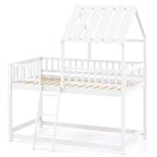 Lit superposé Costway simple sur simple avec toit, échelle et garde-corps pleine longueur pour enfants Naturel/Blanc