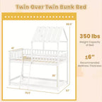 Lit superposé Costway simple sur simple avec toit, échelle et garde-corps pleine longueur pour enfants Naturel/Blanc