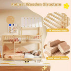 Lit superposé Costway simple sur simple avec toit, échelle et garde-corps pleine longueur pour enfants Naturel/Blanc