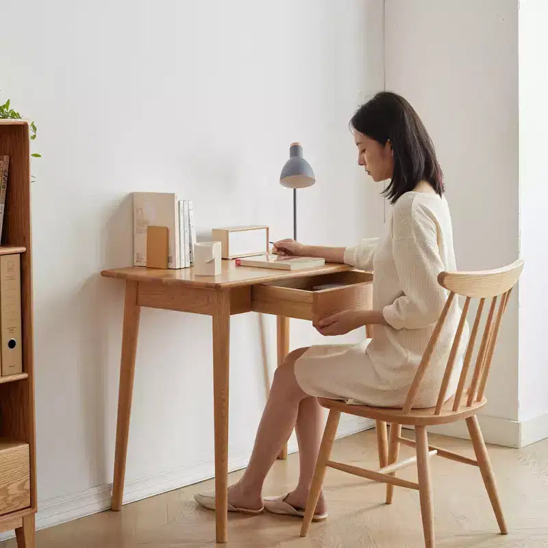 Okak 31.5/39IN Bureaux modernes en bois massif pour la maison, bureau debout avec 1 tiroir, bureau d'écriture pour salon, salle de lecture, bureau d'étude