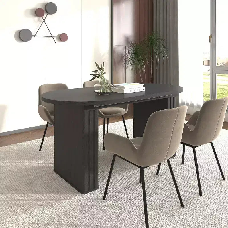 Table à manger extensible Okak 78IN pour 4-8 personnes, table de cuisine avec base à lattes en bois, table pliable pour salon, salle à manger