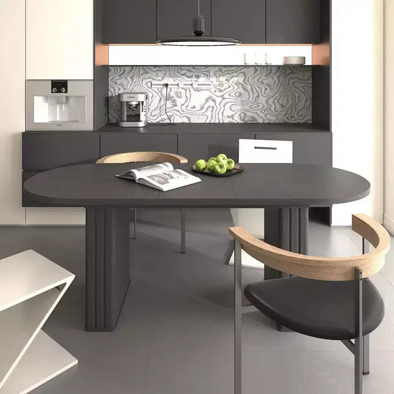 Table à manger extensible Okak 78IN pour 4-8 personnes, table de cuisine avec base à lattes en bois, table pliable pour salon, salle à manger
