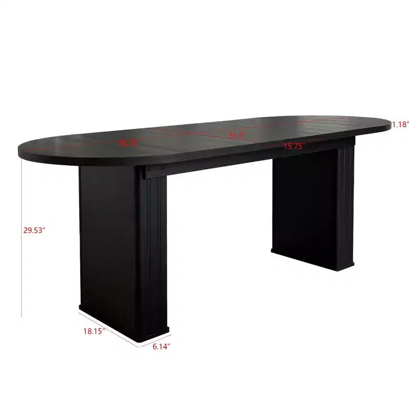 Table à manger extensible Okak 78IN pour 4-8 personnes, table de cuisine avec base à lattes en bois, table pliable pour salon, salle à manger
