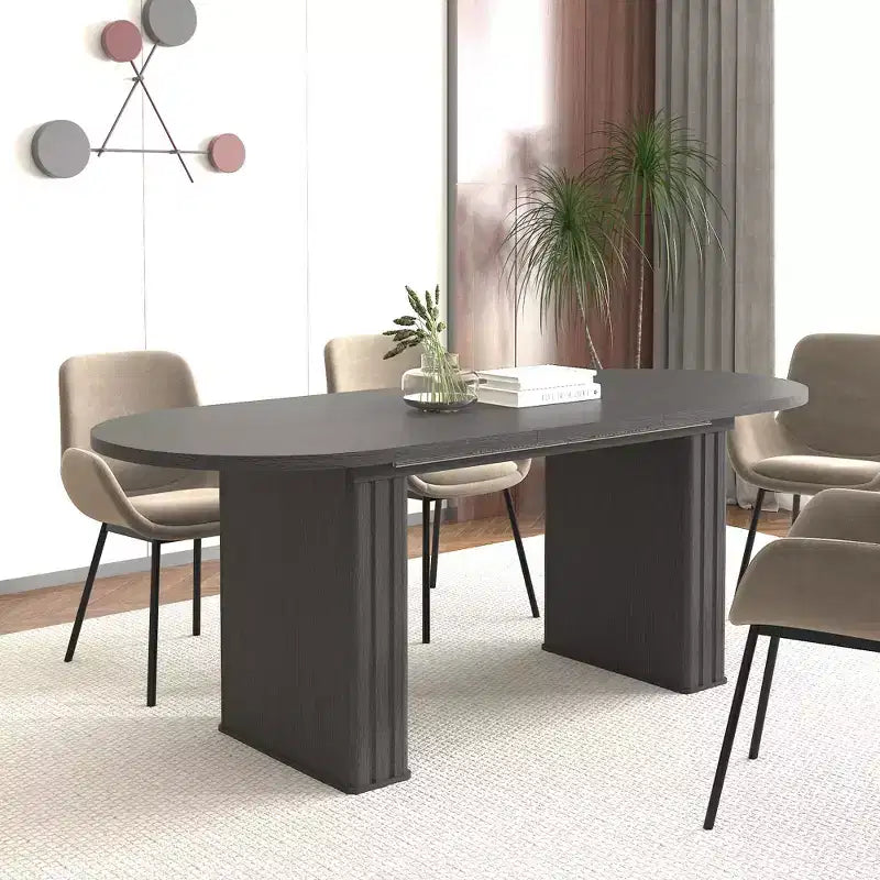 Table à manger extensible Okak 78IN pour 4-8 personnes, table de cuisine avec base à lattes en bois, table pliable pour salon, salle à manger
