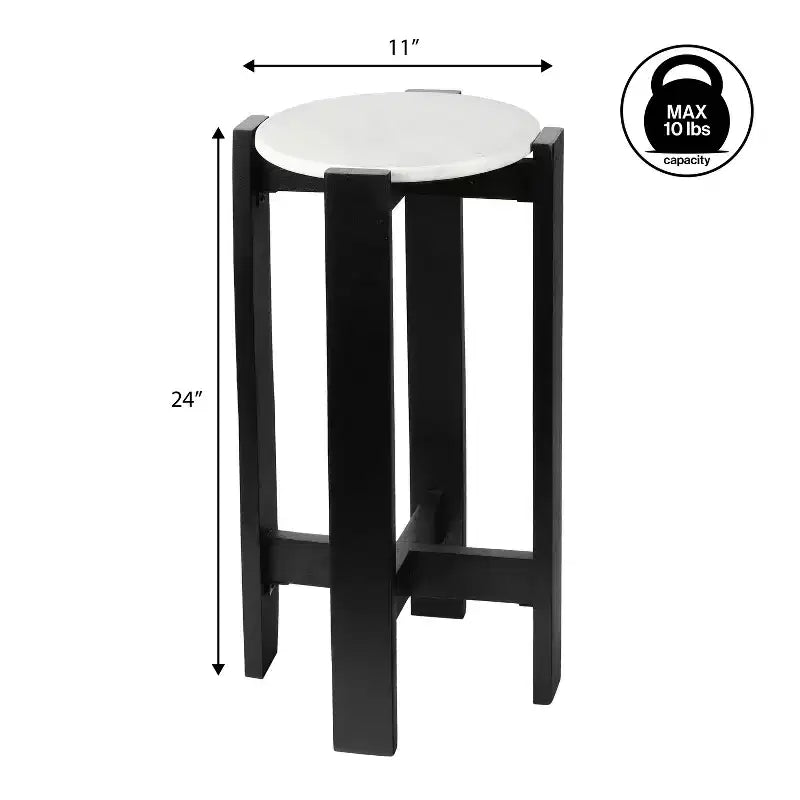 JONATHAN Y Elena Table d'appoint et table de boisson minimalistes en bois structuré avec plateau rond en marbre blanc (24 po)