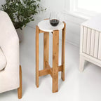 JONATHAN Y Elena Table d'appoint et table de boisson minimalistes en bois structuré avec plateau rond en marbre blanc (24 po)
