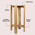 JONATHAN Y Elena Table d'appoint et table de boisson minimalistes en bois structuré avec plateau rond en marbre blanc (24 po)