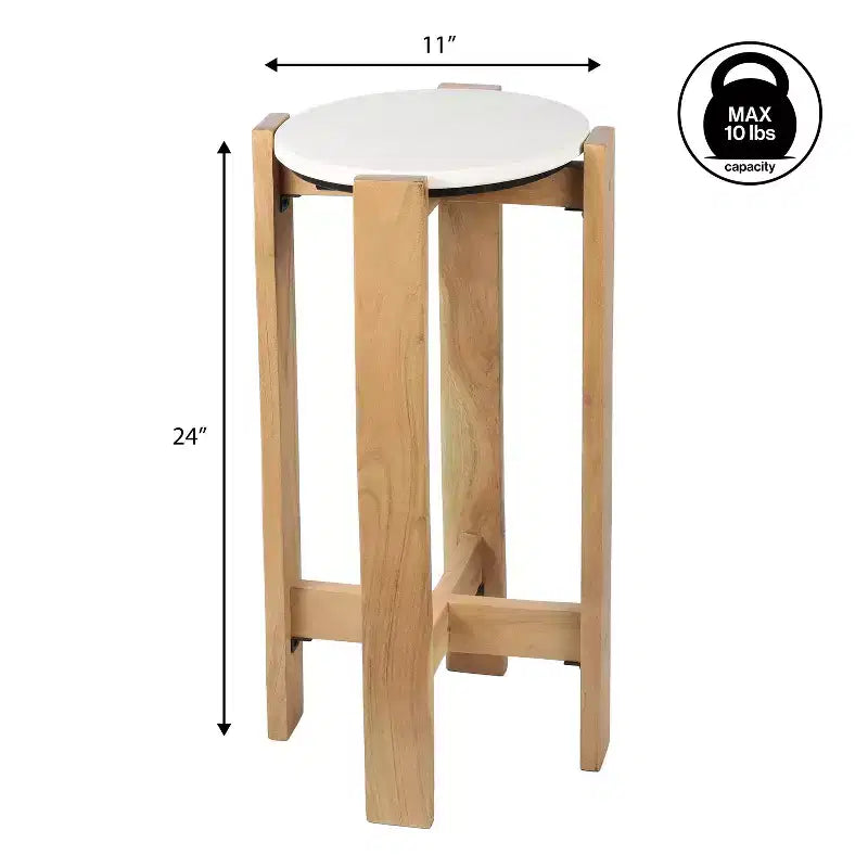 JONATHAN Y Elena Table d'appoint et table de boisson minimalistes en bois structuré avec plateau rond en marbre blanc (24 po)