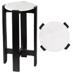 JONATHAN Y Elena 24 Minimalist Structured Wood Drink Table & Decorative End Table with White Marble Round Top
