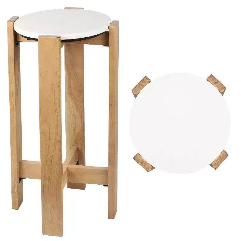 JONATHAN Y Elena Table d'appoint et table de boisson minimalistes en bois structuré avec plateau rond en marbre blanc (24 po)