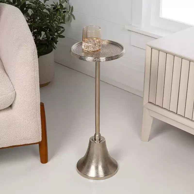 JONATHAN Y Irida 24 Table d'appoint et table basse design Art déco avec plateau rond martelé et base en forme de cloche