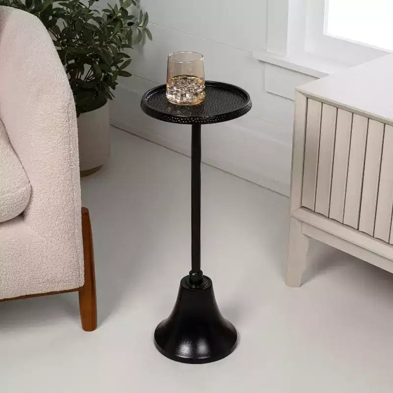 JONATHAN Y Irida 24 Table d'appoint et table basse design Art déco avec plateau rond martelé et base en forme de cloche