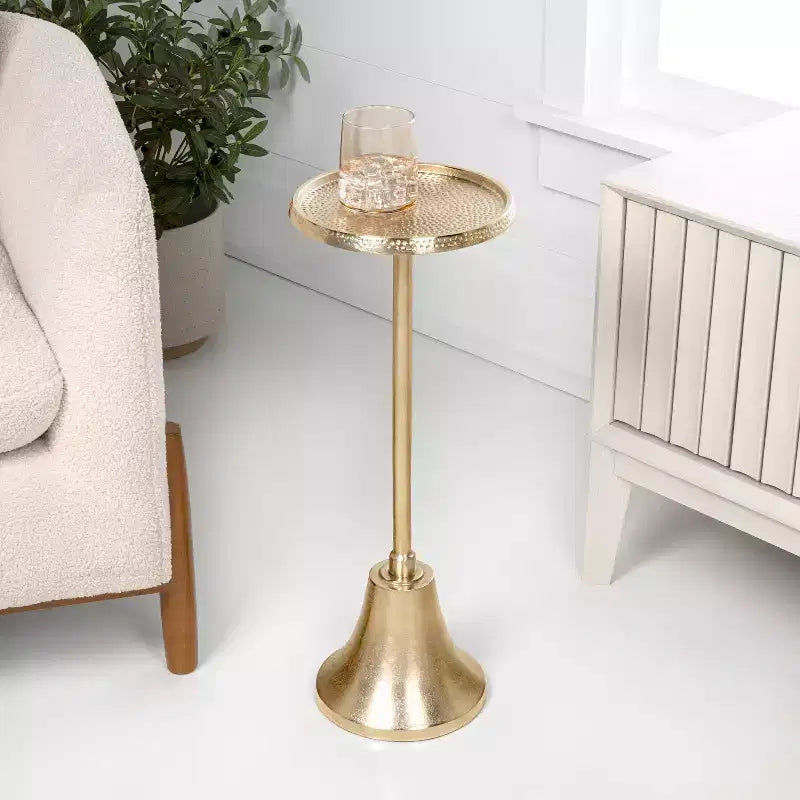 JONATHAN Y Irida 24 Table d'appoint et table basse design Art déco avec plateau rond martelé et base en forme de cloche
