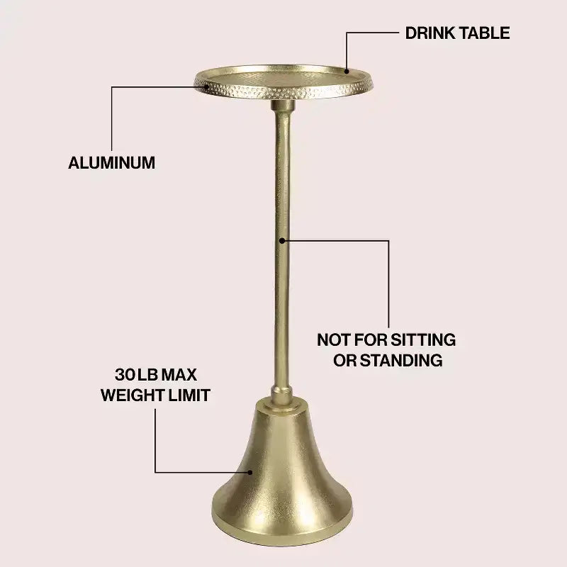 JONATHAN Y Irida 24 Table d'appoint et table basse design Art déco avec plateau rond martelé et base en forme de cloche