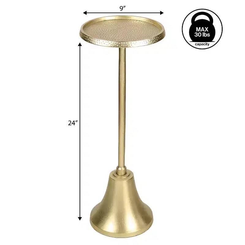 JONATHAN Y Irida 24 Table d'appoint et table basse design Art déco avec plateau rond martelé et base en forme de cloche