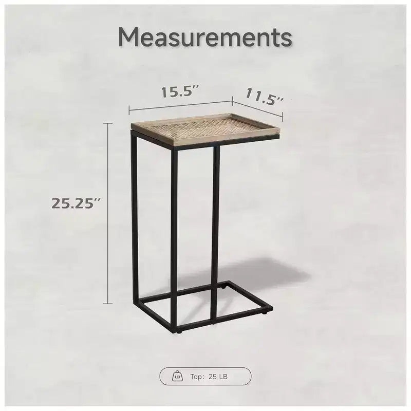COZAYH Table d'appoint en bout de canapé, Meuble d'appoint avec plateau en rotin tissé, Noir