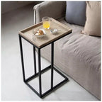 COZAYH Table d'appoint en bout de canapé, Meuble d'appoint avec plateau en rotin tissé, Noir