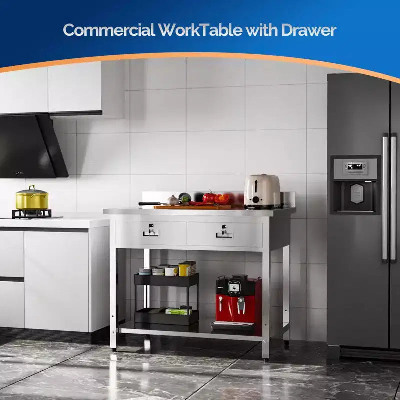 ROVSUN Table de Préparation et de Travail en Acier Inoxydable 42'' x 26'' avec Tiroir pour Cuisine de Restaurant