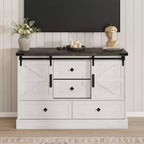 Commode à 4 tiroirs de style campagnard pour chambre à coucher, avec grands tiroirs et poignées barre, portes coulissantes de style grange pour placard, salon