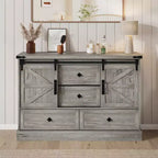 Commode à 4 tiroirs de style campagnard pour chambre à coucher, avec grands tiroirs et poignées barre, portes coulissantes de style grange pour placard, salon