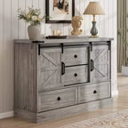 Farmhouse 4 Drawer Dresser for Bedroom, with Large Drawers & Bar Handles,Sliding Barn Doors for Closet,Living Room