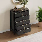 Commode 5 tiroirs, commode de chambre moderne en bois avec tiroirs de rangement, meuble TV de style ferme pour le salon, la chambre, le couloir