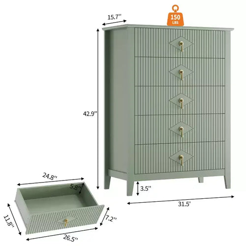 Commode 5 tiroirs, commode de chambre moderne en bois avec tiroirs de rangement, meuble TV de style ferme pour le salon, la chambre, le couloir