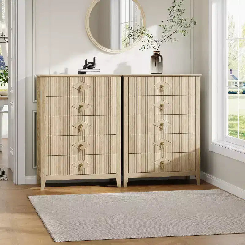 Commode 5 tiroirs, commode de chambre moderne en bois avec tiroirs de rangement, meuble TV de style ferme pour le salon, la chambre, le couloir