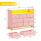 Commode de chambre à 7 tiroirs avec support TV, commode de ferme avec station de recharge et lumières LED, coffre de rangement en bois à 7 tiroirs de 120 cm de large, moderne