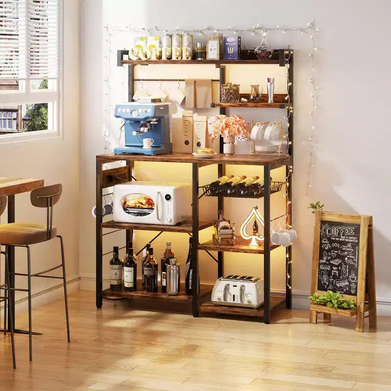 Étagère de Rangement de Cuisine Besiost avec 6-10 Crochets, Desserte de Cuisine avec Prise de Courant